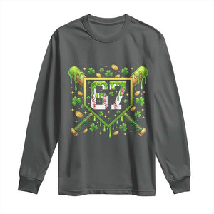 Funny St Patricks Day 67 Six Seven Baseball Ice Cream Drip Long Sleeve Shirt TS11 Dark Heather Print Your Wear