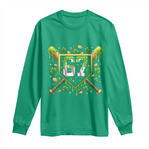 Funny St Patricks Day 67 Six Seven Baseball Ice Cream Drip Long Sleeve Shirt TS11 Irish Green Print Your Wear