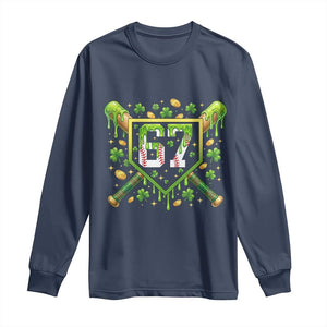 Funny St Patricks Day 67 Six Seven Baseball Ice Cream Drip Long Sleeve Shirt TS11 Navy Print Your Wear