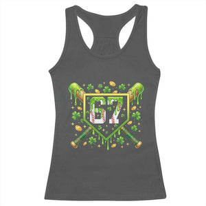 Funny St Patricks Day 67 Six Seven Baseball Ice Cream Drip Racerback Tank Top TS11 Dark Heather Print Your Wear
