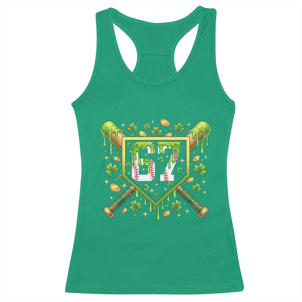 Funny St Patricks Day 67 Six Seven Baseball Ice Cream Drip Racerback Tank Top TS11 Irish Green Print Your Wear