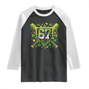 Funny St Patricks Day 67 Six Seven Baseball Ice Cream Drip Raglan Shirt TS11 Black White Print Your Wear
