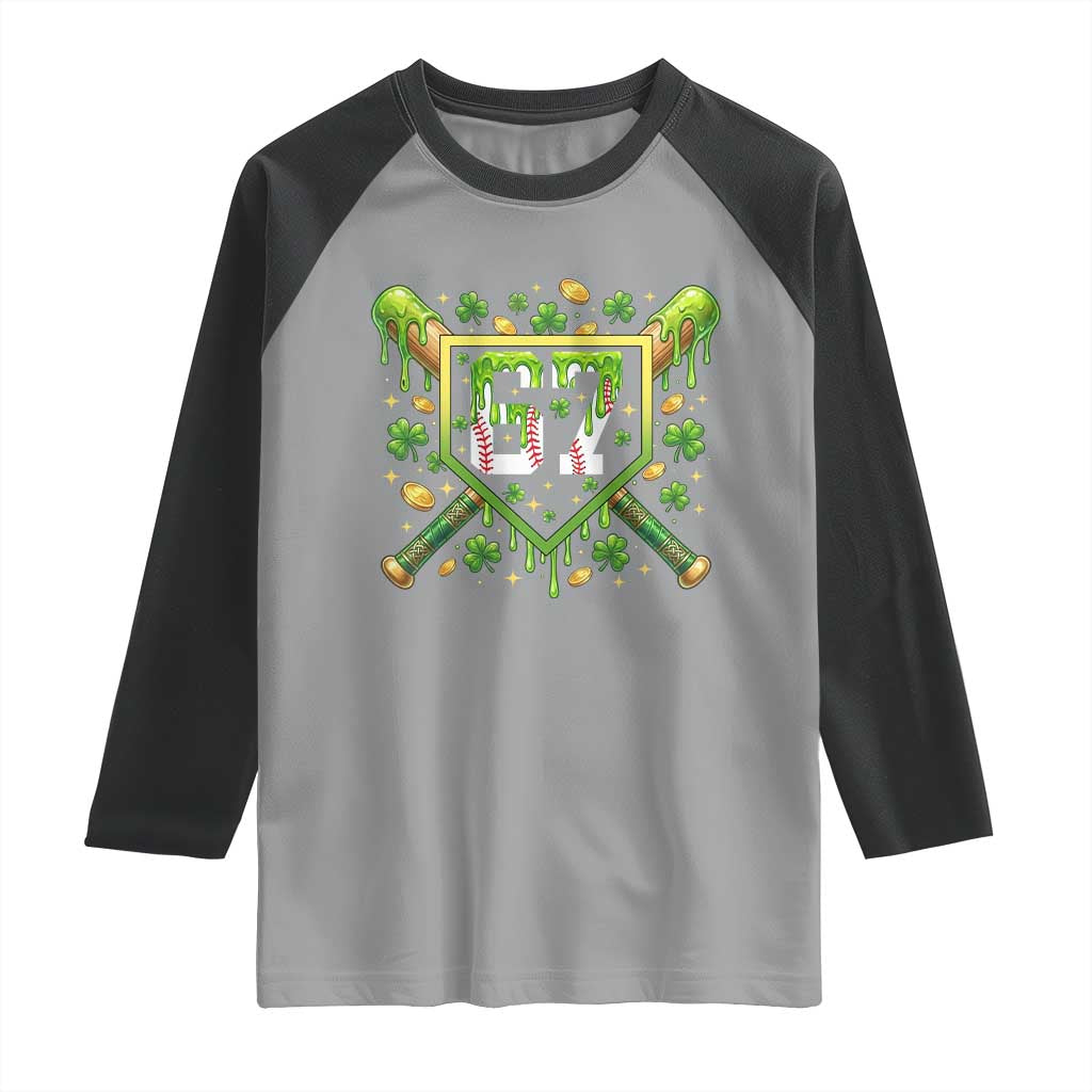 Funny St Patricks Day 67 Six Seven Baseball Ice Cream Drip Raglan Shirt TS11 Sport Gray Black Print Your Wear