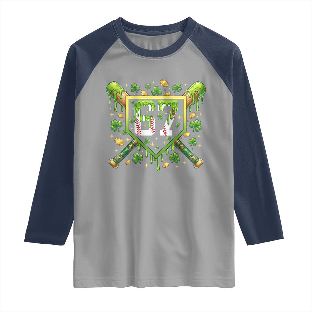 Funny St Patricks Day 67 Six Seven Baseball Ice Cream Drip Raglan Shirt TS11 Sport Gray Navy Print Your Wear