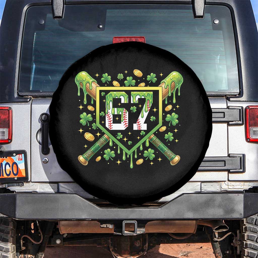 Funny St Patricks Day 67 Six Seven Baseball Ice Cream Drip Spare Tire Cover TS11 No hole Black Print Your Wear