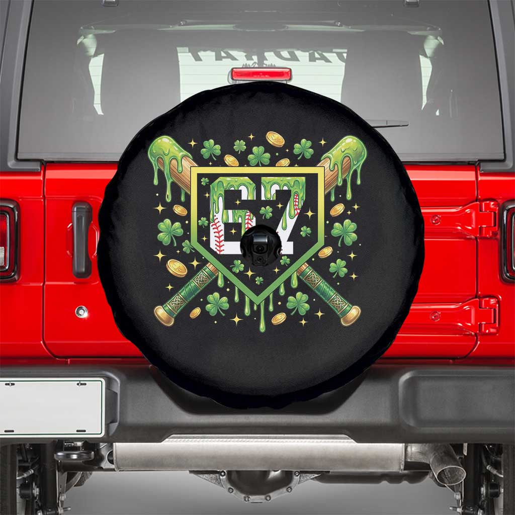 Funny St Patricks Day 67 Six Seven Baseball Ice Cream Drip Spare Tire Cover TS11 Black Print Your Wear