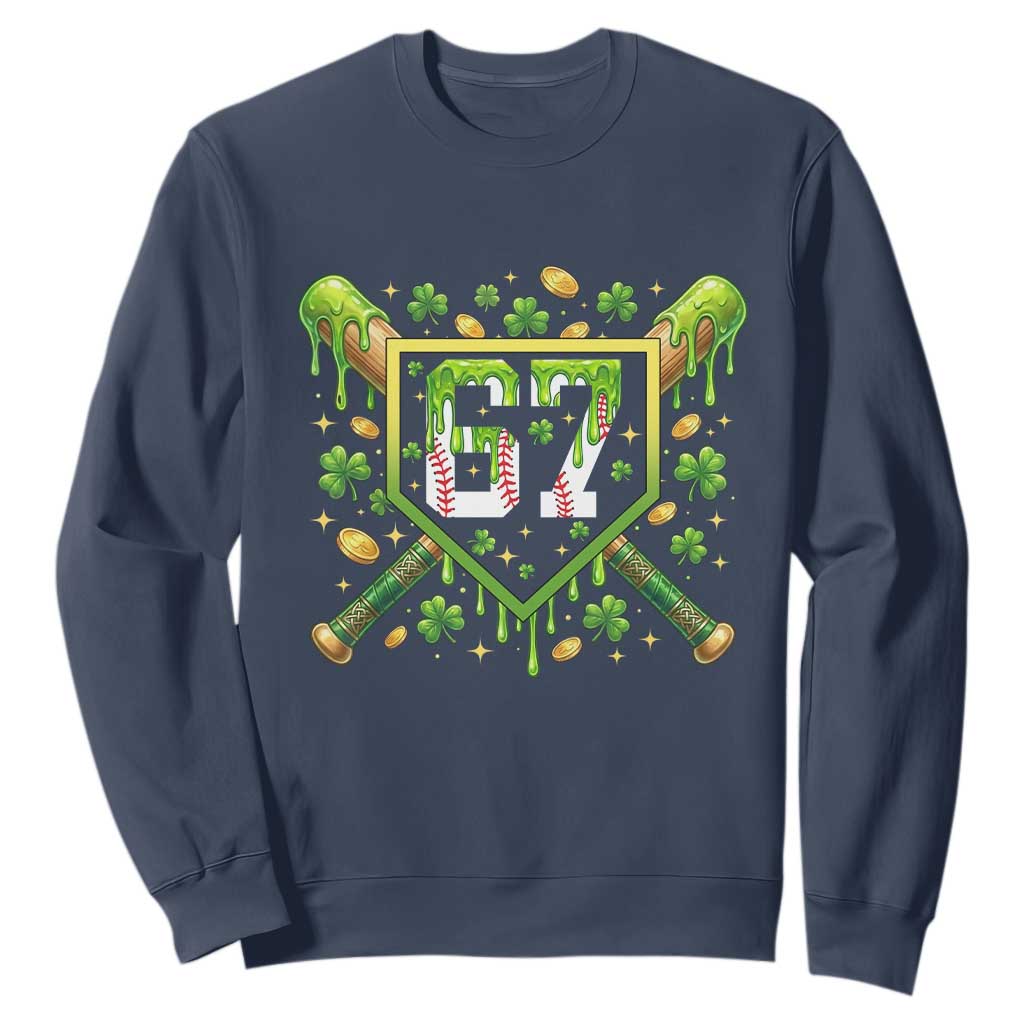 Funny St Patricks Day 67 Six Seven Baseball Ice Cream Drip Sweatshirt TS11 Navy Print Your Wear