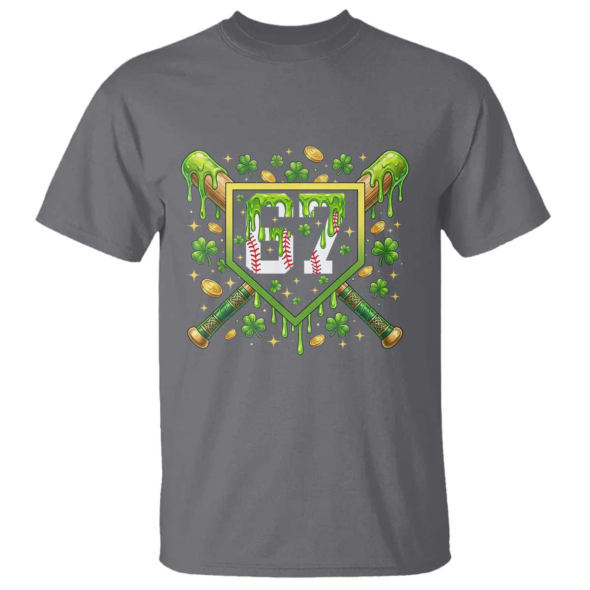 Funny St Patricks Day 67 Six Seven Baseball Ice Cream Drip T Shirt TS11 Charcoal Print Your Wear