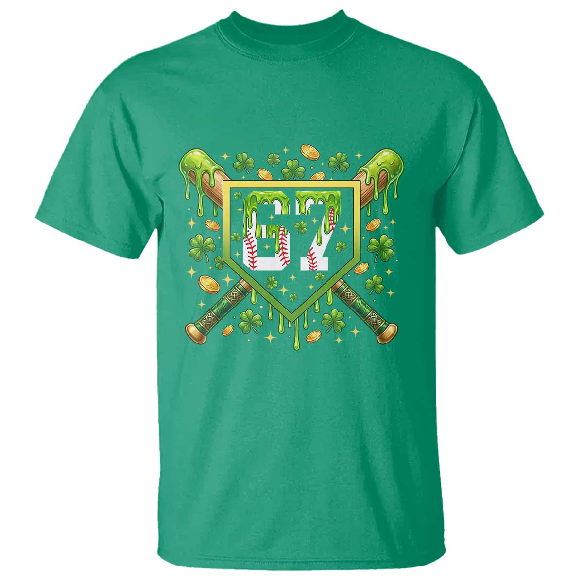 Funny St Patricks Day 67 Six Seven Baseball Ice Cream Drip T Shirt TS11 Irish Green Print Your Wear