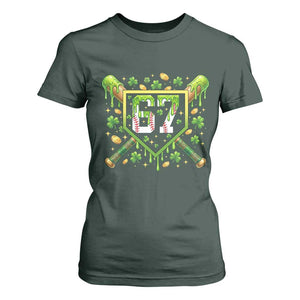 Funny St Patricks Day 67 Six Seven Baseball Ice Cream Drip T Shirt For Women TS11 Dark Forest Green Print Your Wear