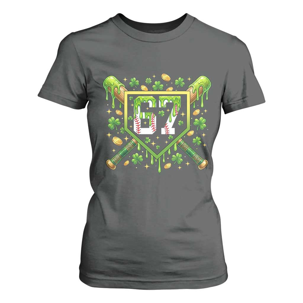 Funny St Patricks Day 67 Six Seven Baseball Ice Cream Drip T Shirt For Women TS11 Dark Heather Print Your Wear
