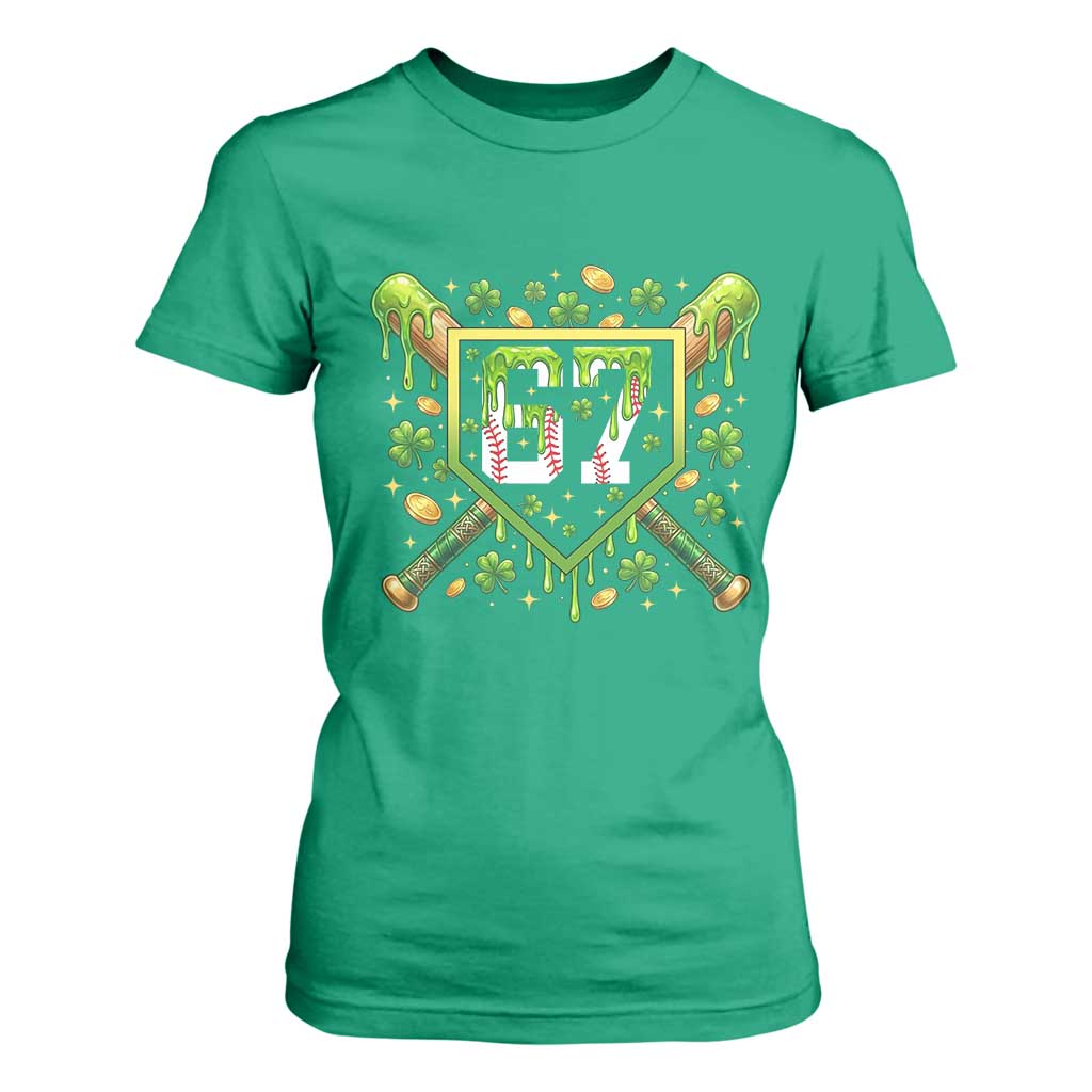 Funny St Patricks Day 67 Six Seven Baseball Ice Cream Drip T Shirt For Women TS11 Irish Green Print Your Wear