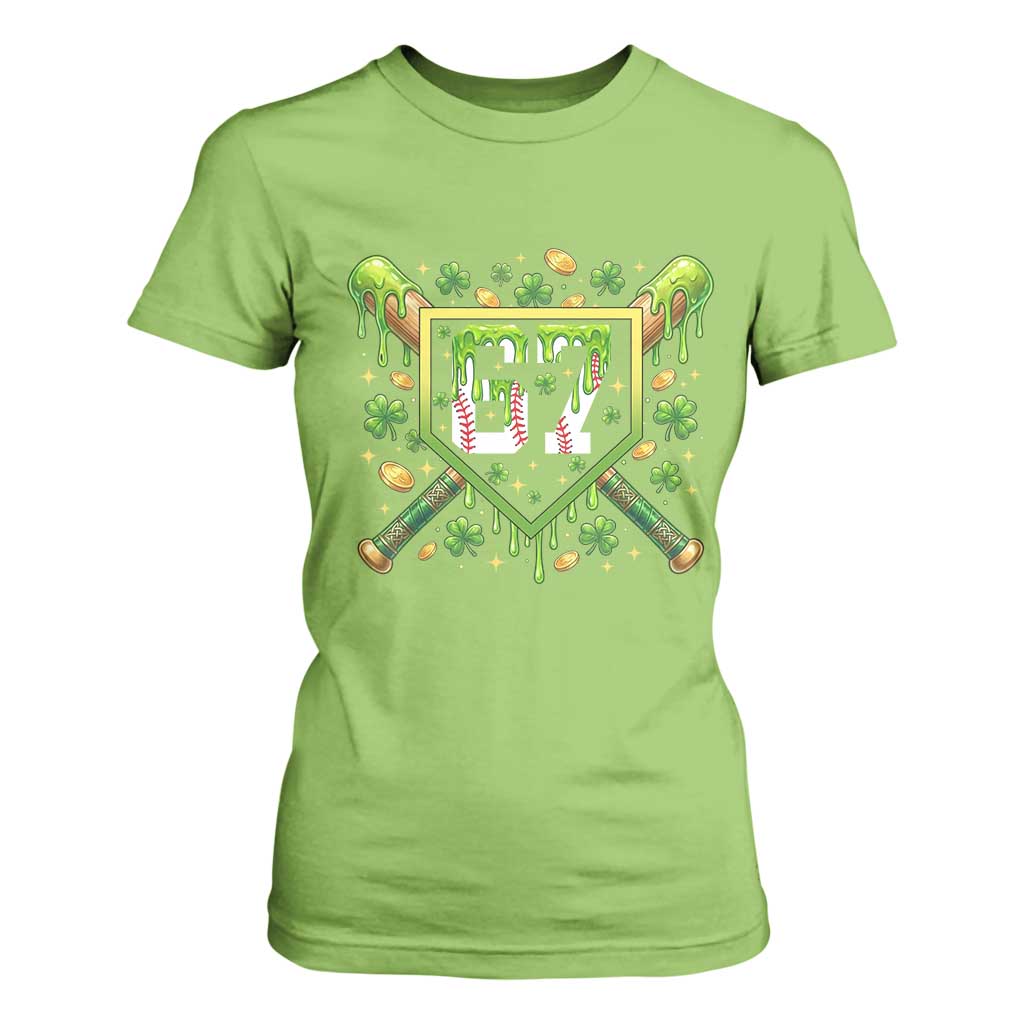 Funny St Patricks Day 67 Six Seven Baseball Ice Cream Drip T Shirt For Women TS11 Lime Print Your Wear