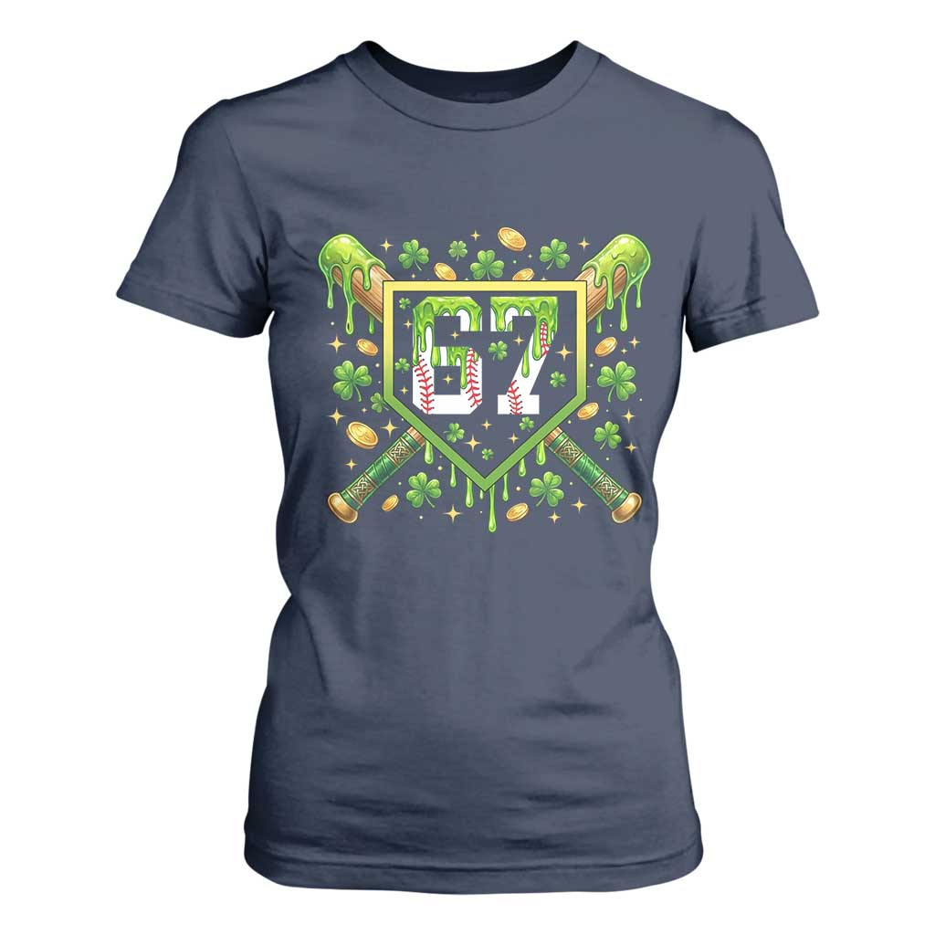 Funny St Patricks Day 67 Six Seven Baseball Ice Cream Drip T Shirt For Women TS11 Navy Print Your Wear