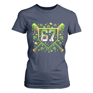 Funny St Patricks Day 67 Six Seven Baseball Ice Cream Drip T Shirt For Women TS11 Navy Print Your Wear