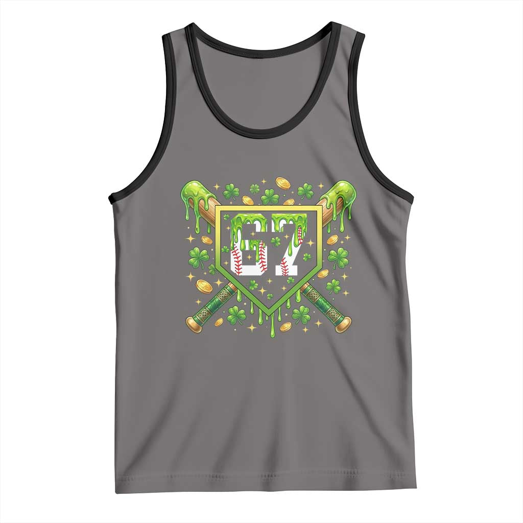 Funny St Patricks Day 67 Six Seven Baseball Ice Cream Drip Tank Top TS11 Deep Heather Black Print Your Wear