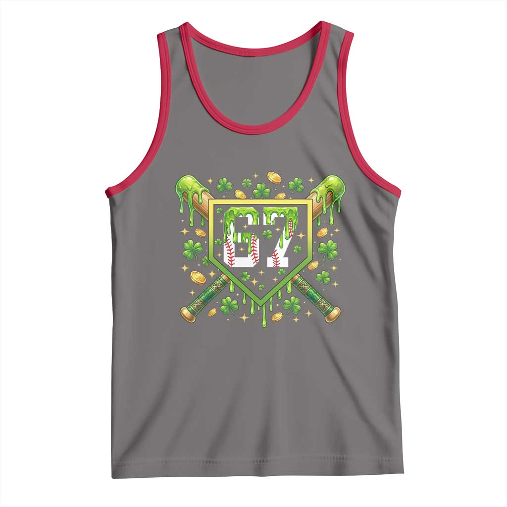 Funny St Patricks Day 67 Six Seven Baseball Ice Cream Drip Tank Top TS11 Deep Heather Red Print Your Wear