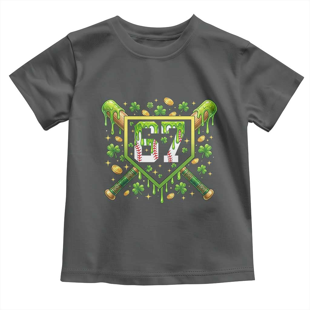 Funny St Patricks Day 67 Six Seven Baseball Ice Cream Drip Toddler T Shirt TS11 Dark Heather Print Your Wear