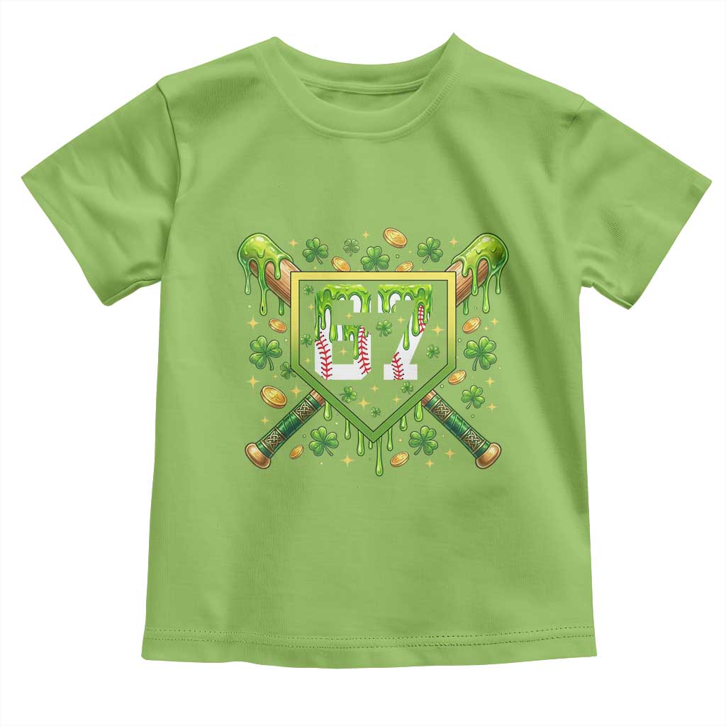 Funny St Patricks Day 67 Six Seven Baseball Ice Cream Drip Toddler T Shirt TS11 Lime Print Your Wear