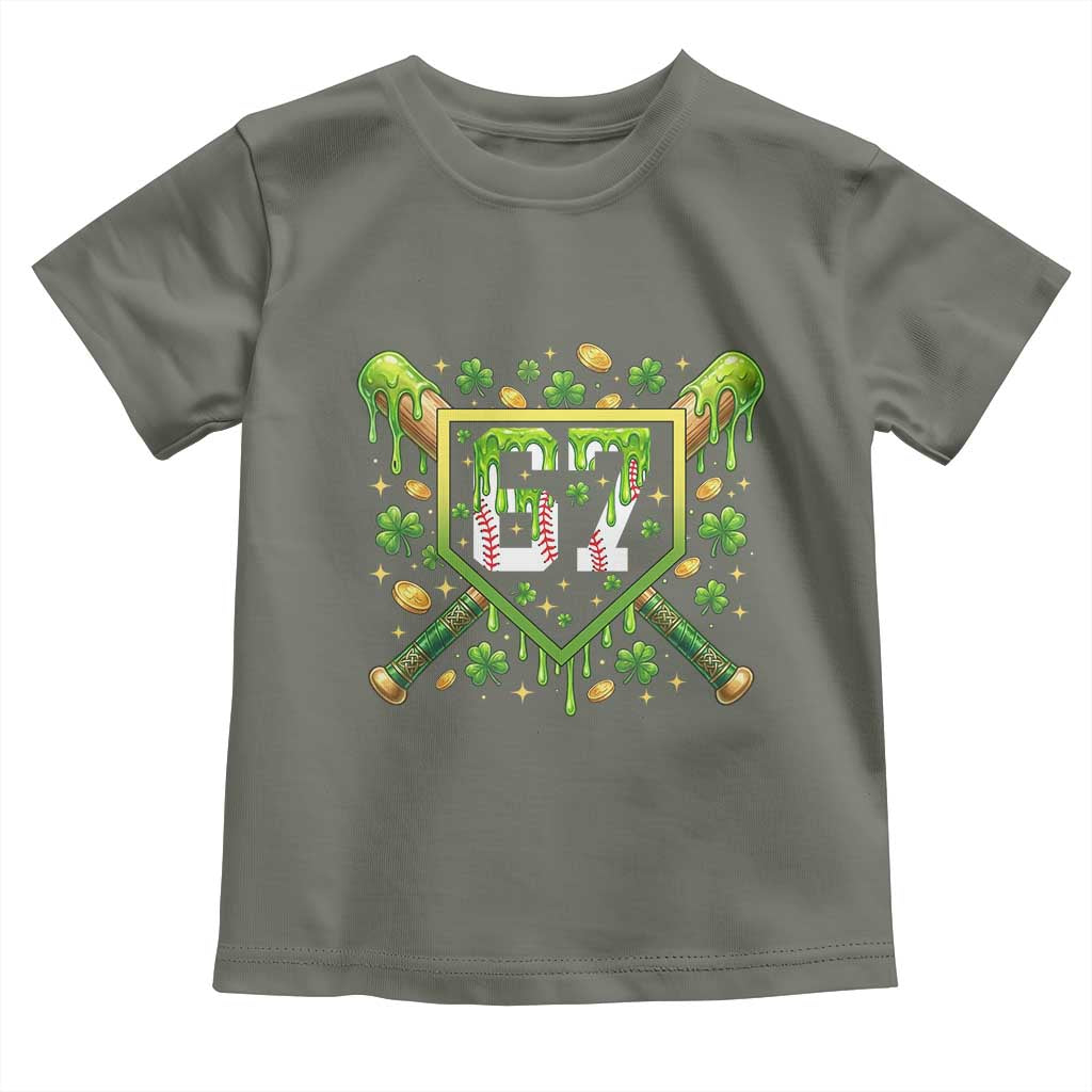 Funny St Patricks Day 67 Six Seven Baseball Ice Cream Drip Toddler T Shirt TS11 Military Green Print Your Wear