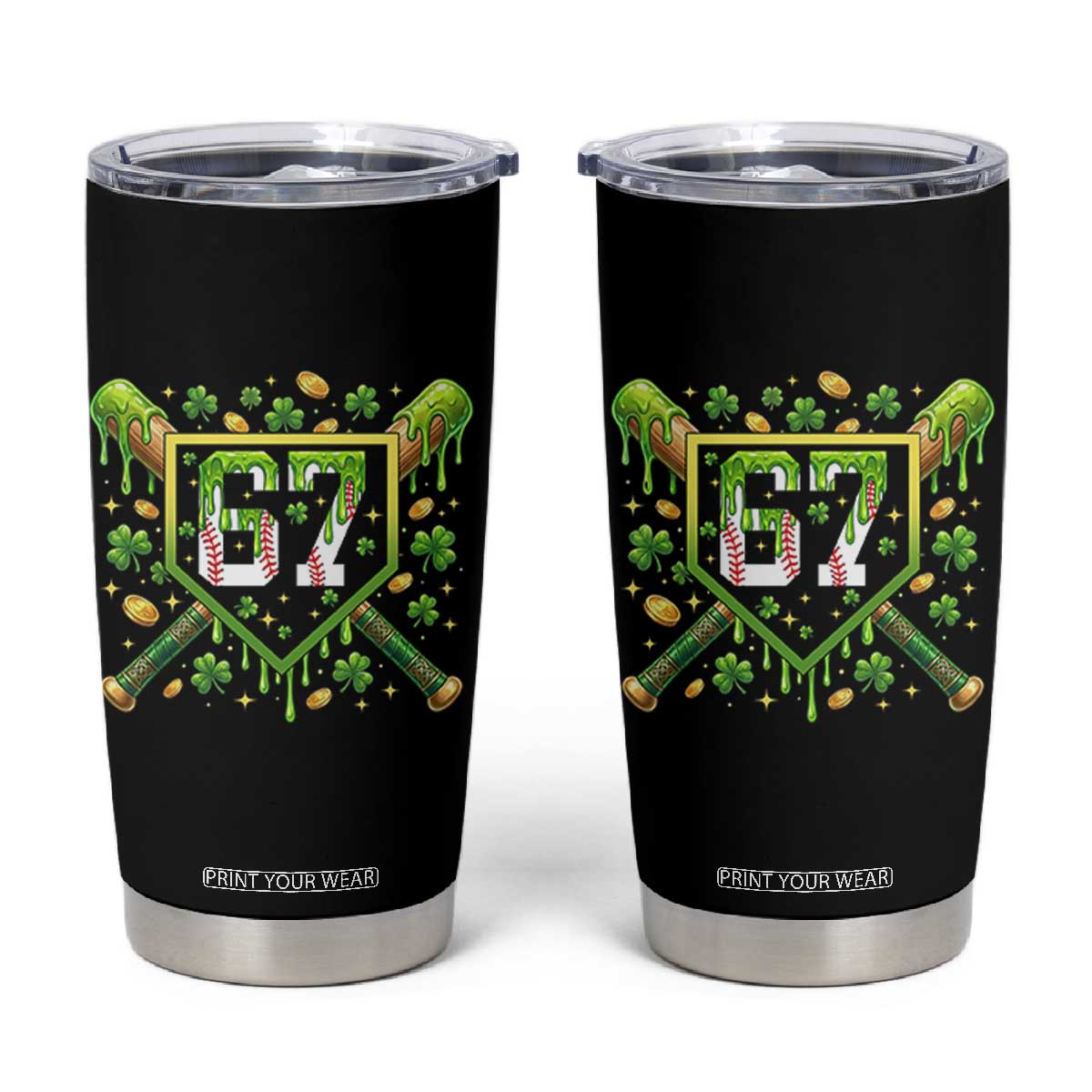 Funny St Patricks Day 67 Six Seven Baseball Ice Cream Drip Tumbler Cup TS11 Black Print Your Wear
