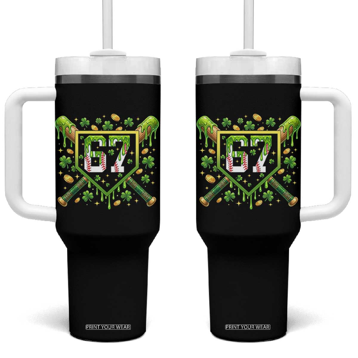 Funny St Patricks Day 67 Six Seven Baseball Ice Cream Drip Tumbler With Handle TS11 One Size: 40 oz Black Print Your Wear