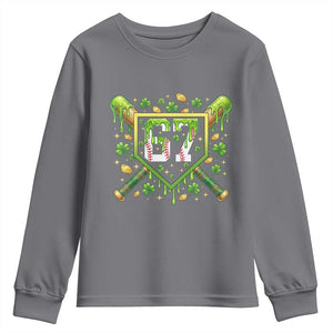 Funny St Patricks Day 67 Six Seven Baseball Ice Cream Drip Youth Sweatshirt TS11 Charcoal Print Your Wear