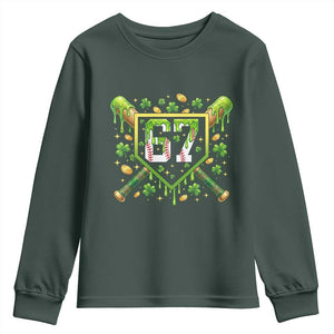 Funny St Patricks Day 67 Six Seven Baseball Ice Cream Drip Youth Sweatshirt TS11 Dark Forest Green Print Your Wear