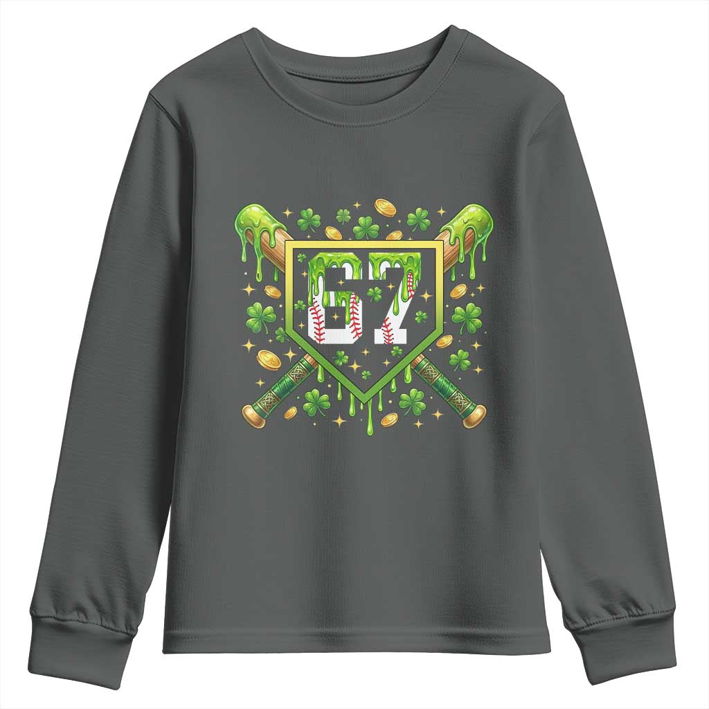 Funny St Patricks Day 67 Six Seven Baseball Ice Cream Drip Youth Sweatshirt TS11 Dark Heather Print Your Wear