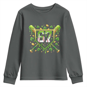 Funny St Patricks Day 67 Six Seven Baseball Ice Cream Drip Youth Sweatshirt TS11 Dark Heather Print Your Wear
