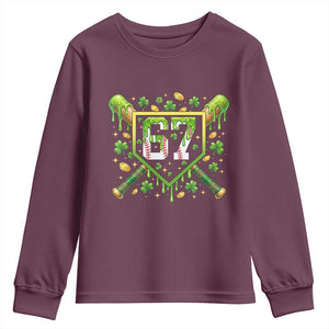Funny St Patricks Day 67 Six Seven Baseball Ice Cream Drip Youth Sweatshirt TS11 Maroon Print Your Wear