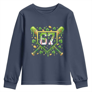 Funny St Patricks Day 67 Six Seven Baseball Ice Cream Drip Youth Sweatshirt TS11 Navy Print Your Wear