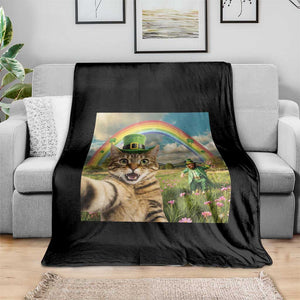 St Patricks Day Cat Selfie with Leprechaun Throw Blanket TS11 Print Your Wear