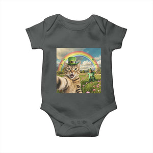 St Patricks Day Cat Selfie with Leprechaun Baby Onesie TS11 Dark Heather Print Your Wear