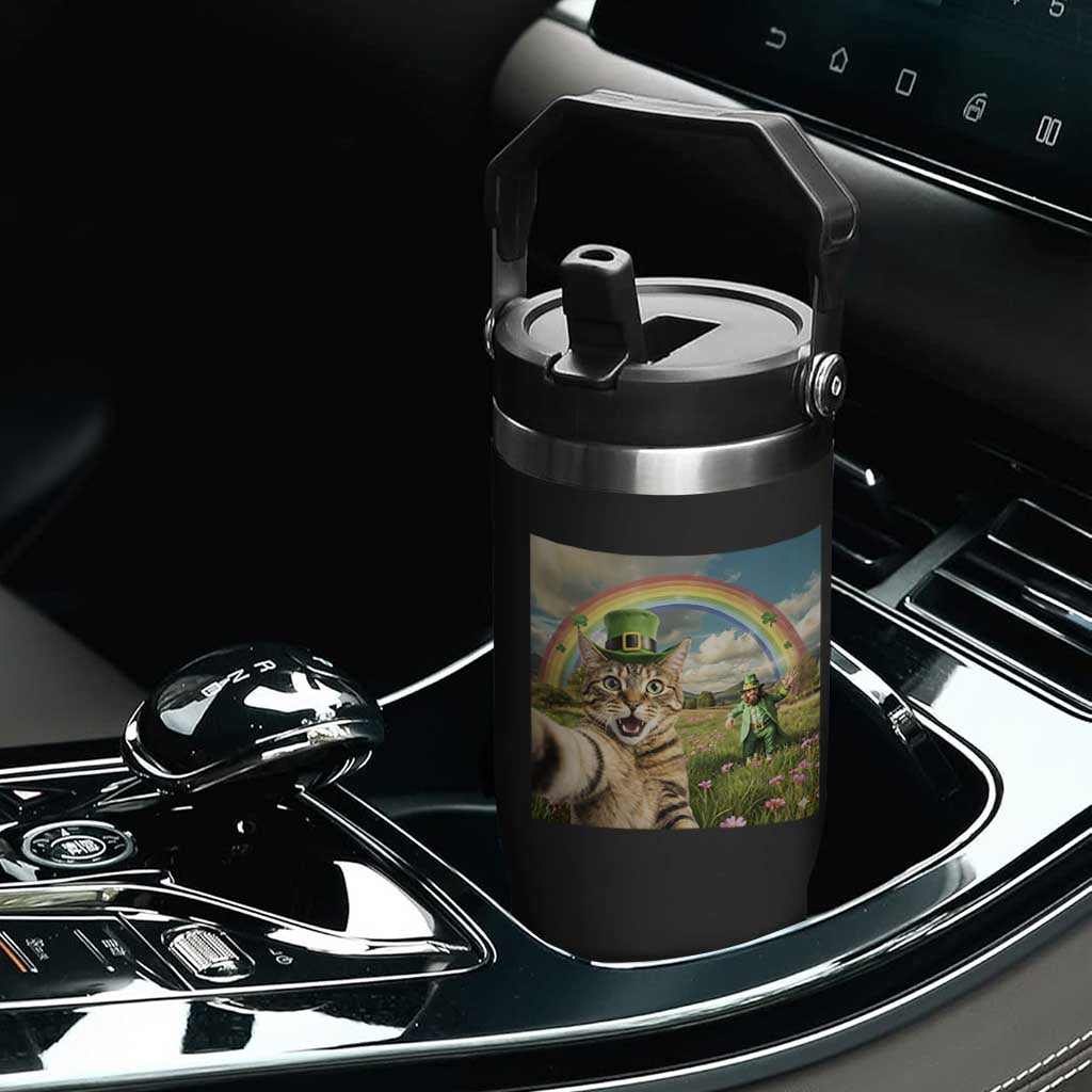 St Patricks Day Cat Selfie with Leprechaun Flip Straw Tumbler TS11 Print Your Wear