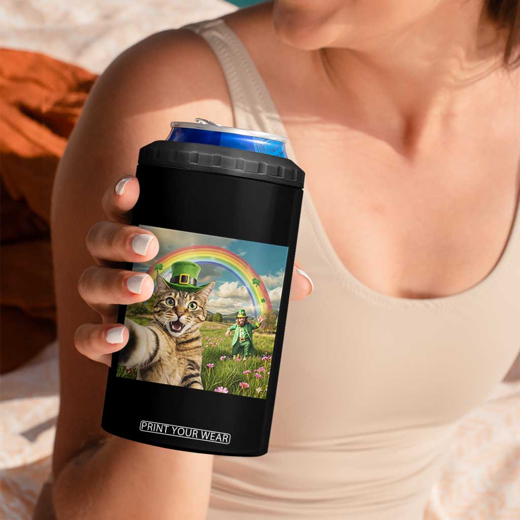 St Patricks Day Cat Selfie with Leprechaun 4 in 1 Can Cooler Tumbler TS11 Print Your Wear