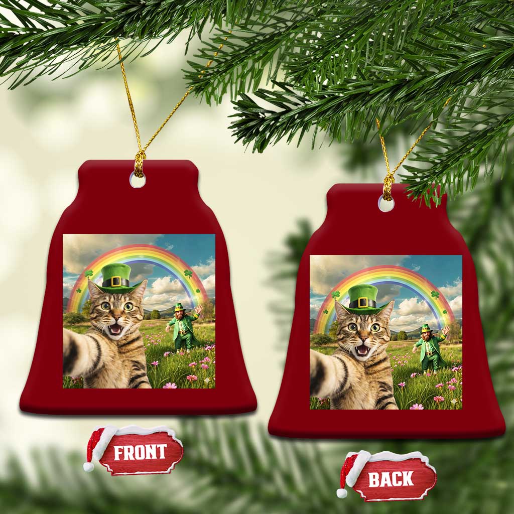St Patricks Day Cat Selfie with Leprechaun Ceramic Ornament TS11 Print Your Wear