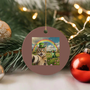 St Patricks Day Cat Selfie with Leprechaun Ceramic Ornament TS11 1pc Mocha Print Your Wear