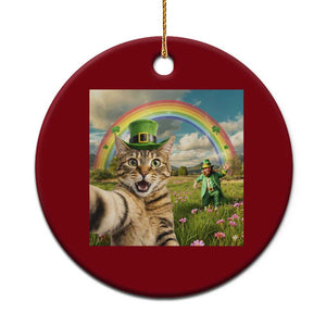 St Patricks Day Cat Selfie with Leprechaun Ceramic Ornament TS11 1pc Red Print Your Wear