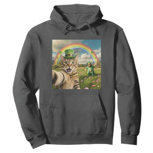 St Patricks Day Cat Selfie with Leprechaun Hoodie TS11 Dark Heather Print Your Wear
