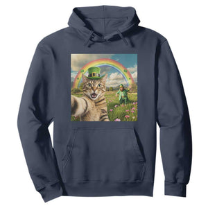 St Patricks Day Cat Selfie with Leprechaun Hoodie TS11 Navy Print Your Wear