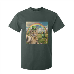 St Patricks Day Cat Selfie with Leprechaun T Shirt For Kid TS11 Dark Forest Green Print Your Wear