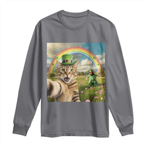 St Patricks Day Cat Selfie with Leprechaun Long Sleeve Shirt TS11 Charcoal Print Your Wear