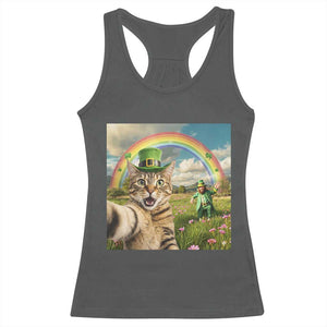 St Patricks Day Cat Selfie with Leprechaun Racerback Tank Top TS11 Dark Heather Print Your Wear