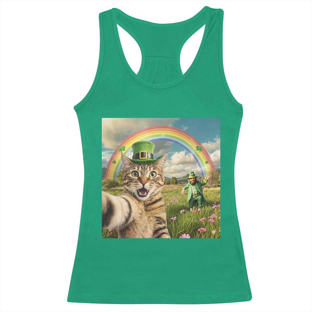 St Patricks Day Cat Selfie with Leprechaun Racerback Tank Top TS11 Irish Green Print Your Wear