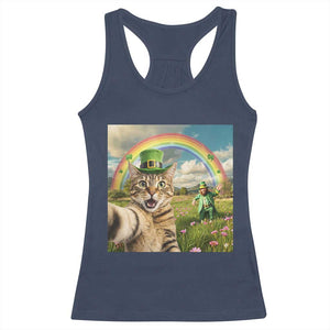 St Patricks Day Cat Selfie with Leprechaun Racerback Tank Top TS11 Navy Print Your Wear