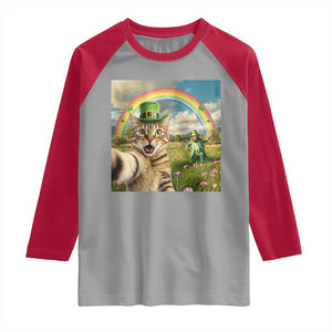 St Patricks Day Cat Selfie with Leprechaun Raglan Shirt TS11 Sport Gray Red Print Your Wear