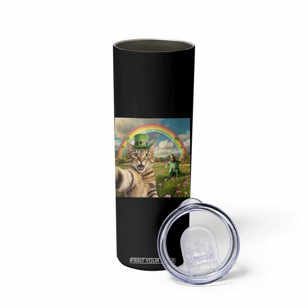 St Patricks Day Cat Selfie with Leprechaun Skinny Tumbler TS11 Print Your Wear