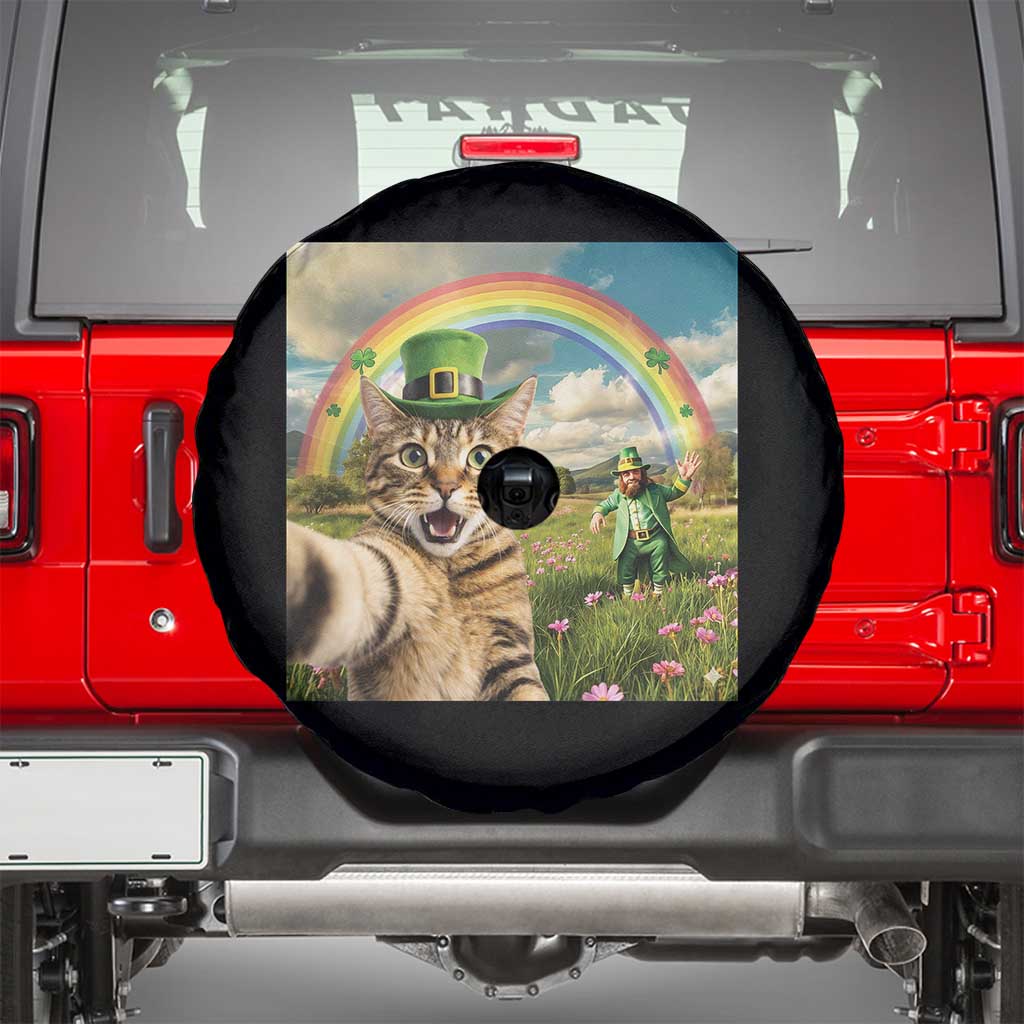 St Patricks Day Cat Selfie with Leprechaun Spare Tire Cover TS11 Black Print Your Wear
