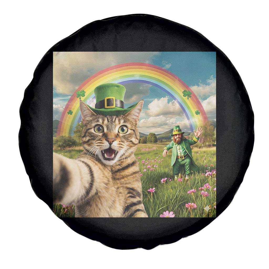 St Patricks Day Cat Selfie with Leprechaun Spare Tire Cover TS11 Print Your Wear